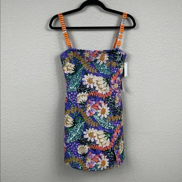 NWT Nadine Merabi Lyra Floral Sequin Mini Dress Beaded Colorful Sz 4 - Picture 7 of 16